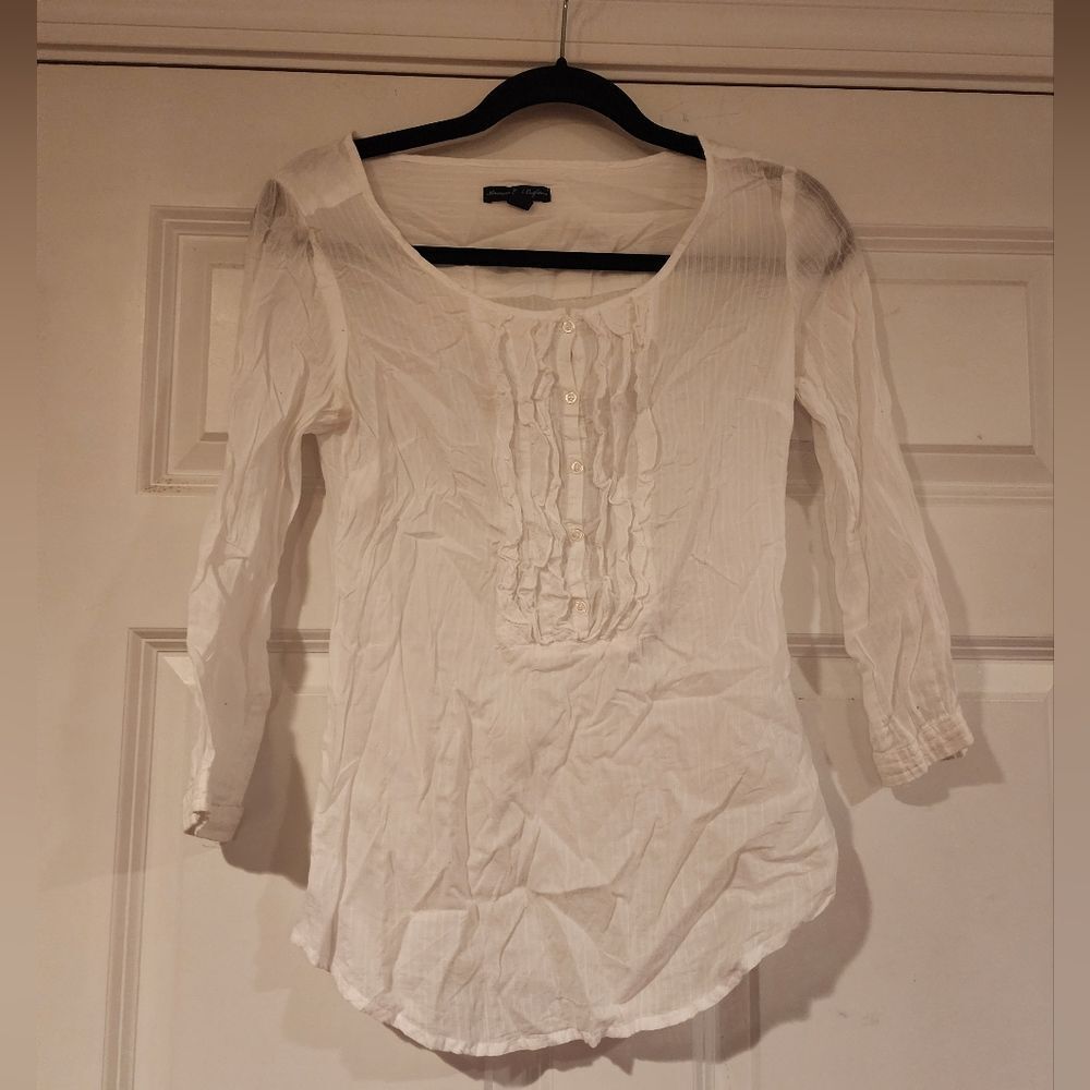 American Eagle white sheer long sleeve blouse